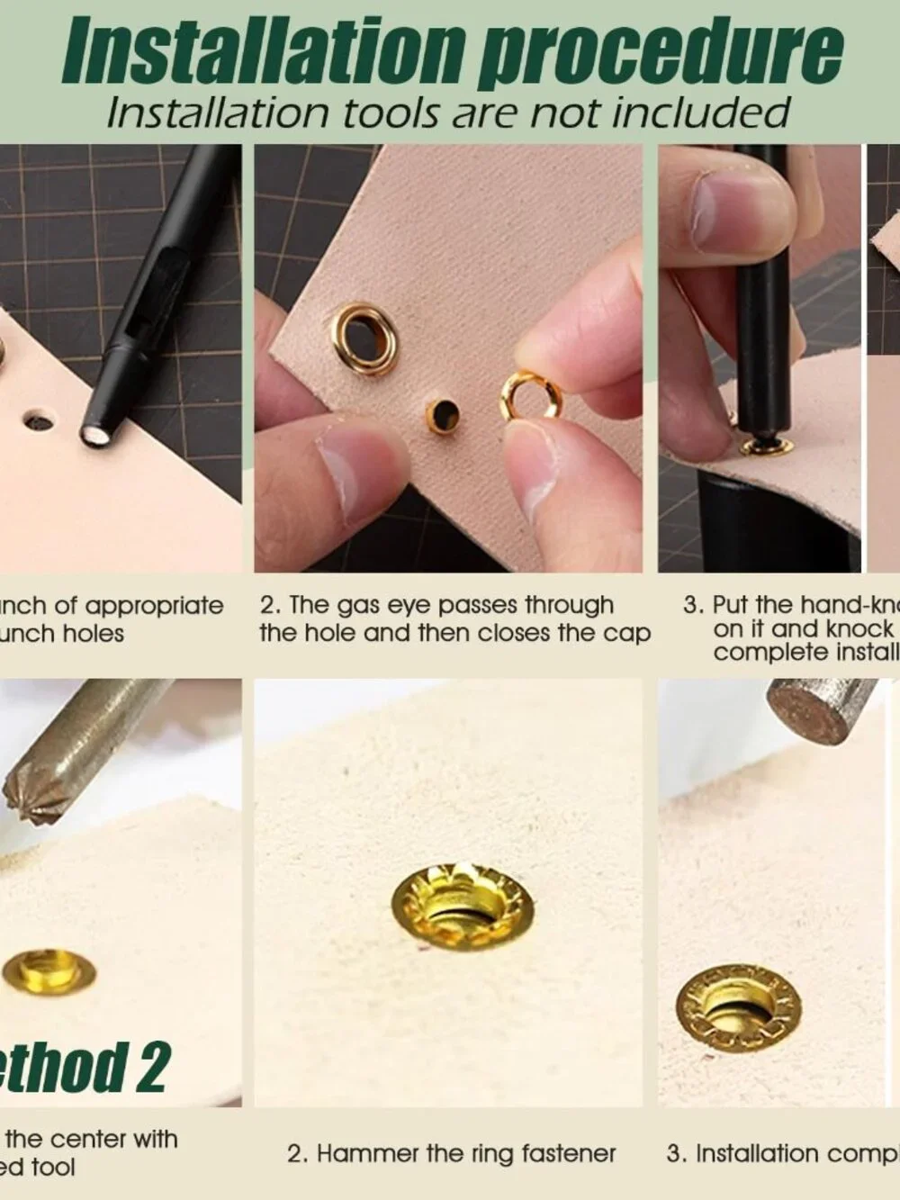 100 Sets Copper Grommets Eyelets, Gold 3/8-Inch 3/8